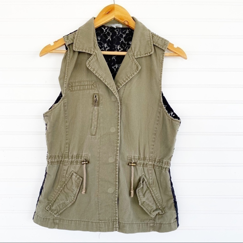 Charlotte Russe Utility Vest Medium Olive Green Lace Back Drawstring Military